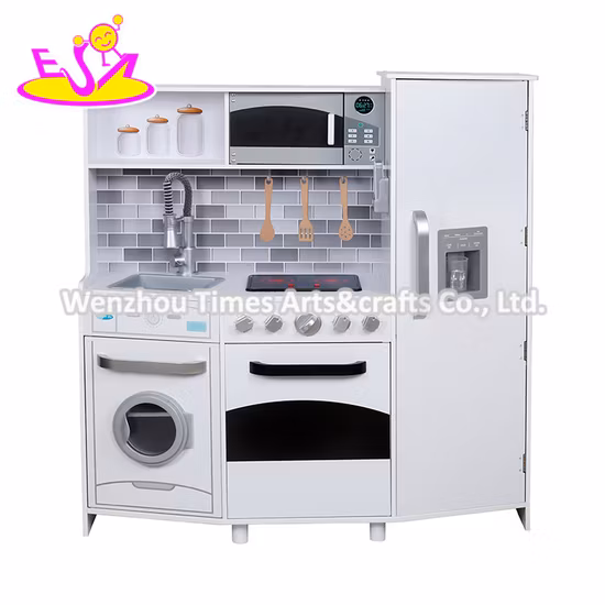 2020 Unique Design Kids White Wooden Play Kitchen with Electronic Functions W10c223